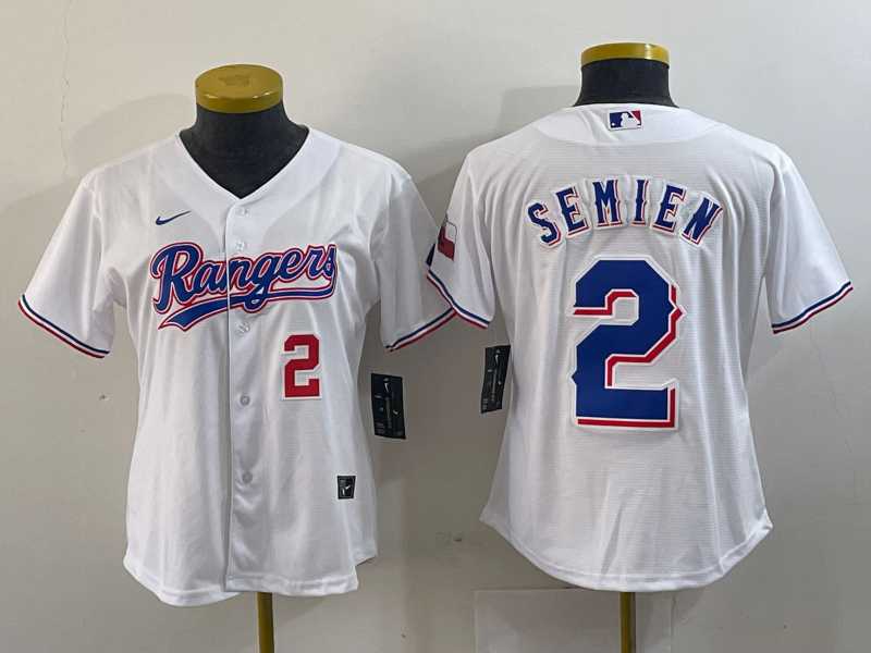 Womens Texas Rangers #2 Marcus Semien Number White 2024 Gold Collection Limited Cool Base Jersey